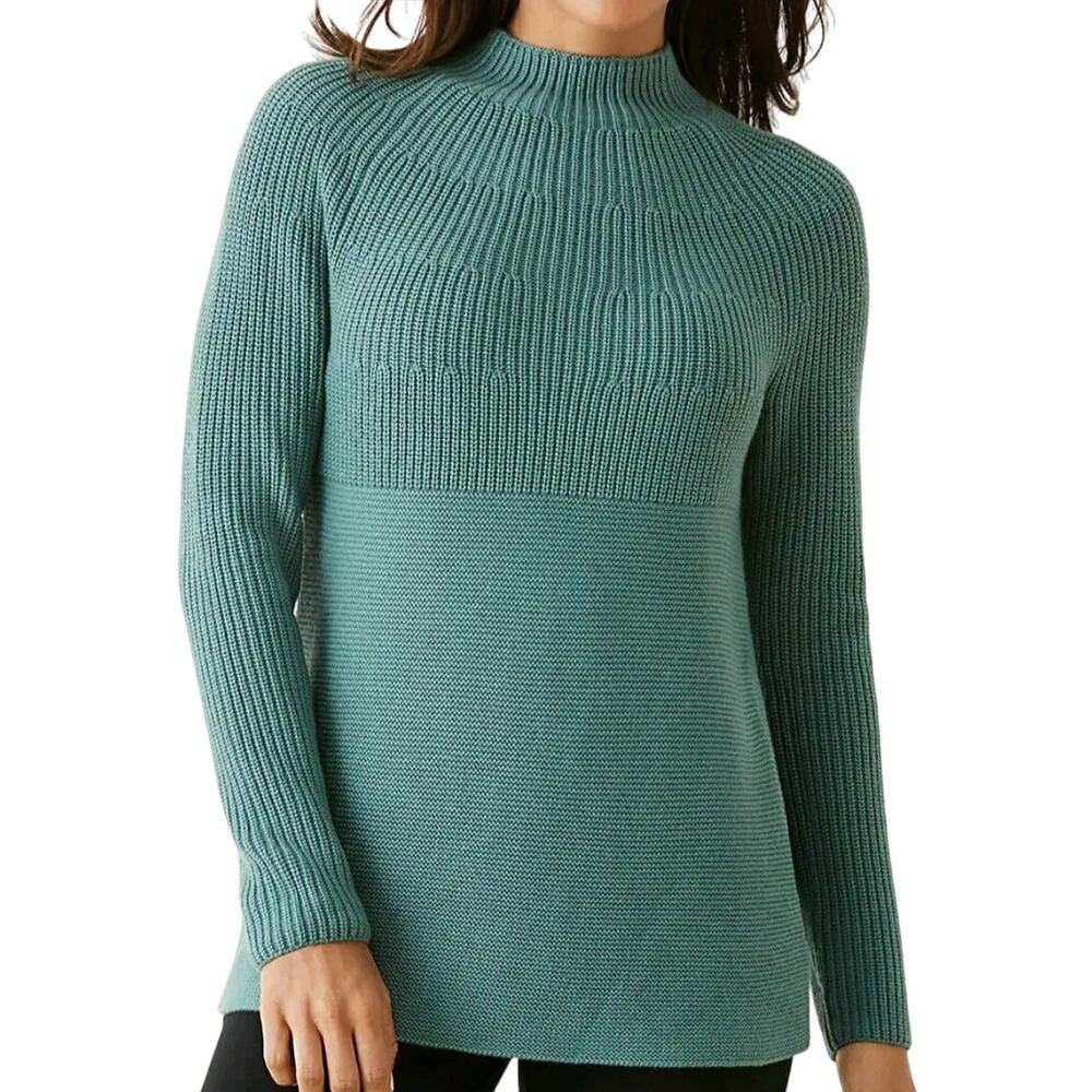 J Jill Green Mock Neck Chunky Ribbed Knit Sweater Size L 121123-0562